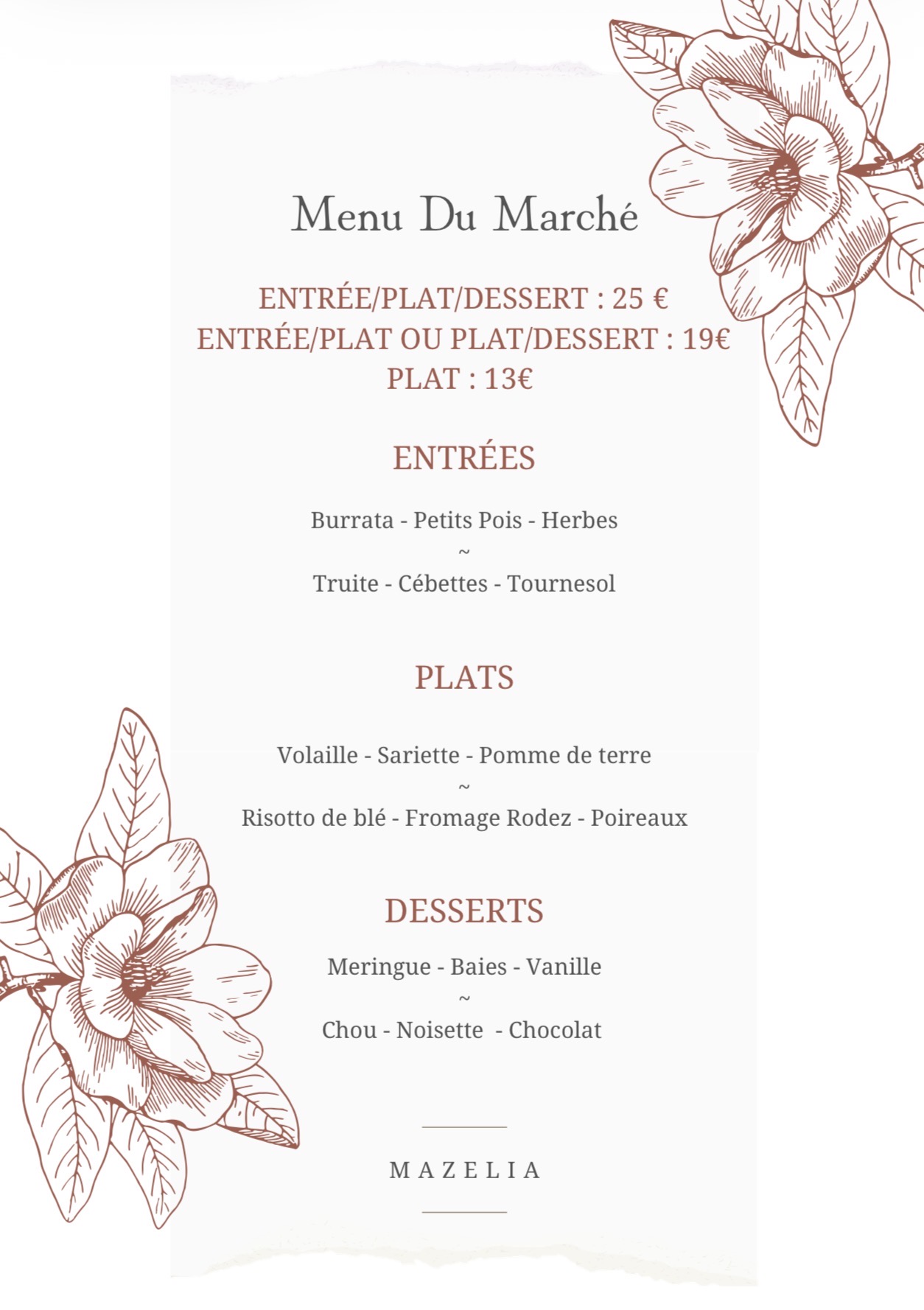 Menu du Marché