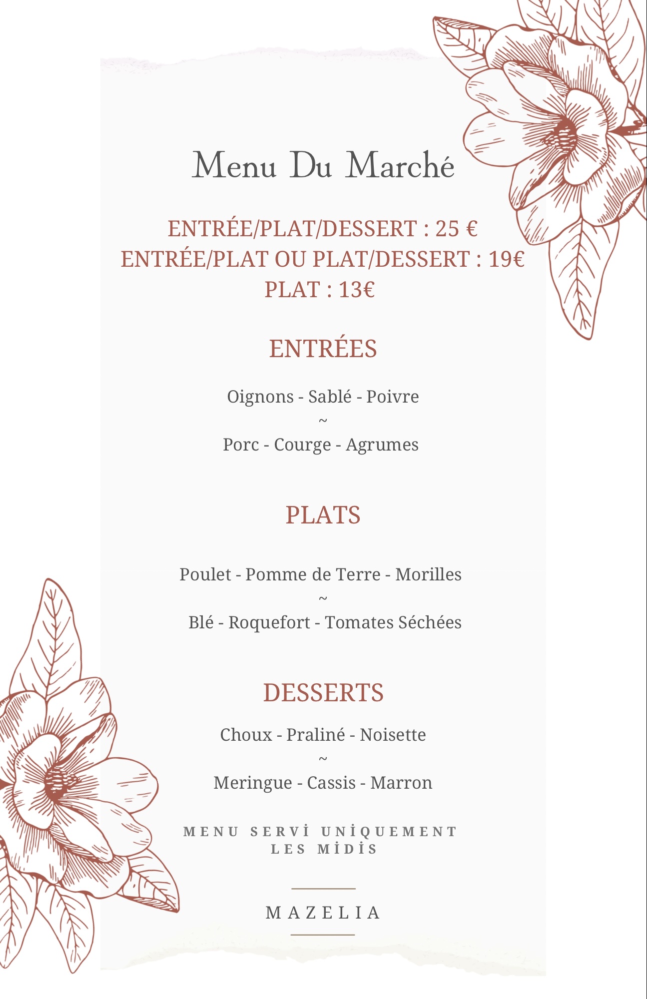 Menu du Marché